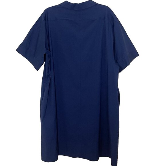 Lafayette 148 Navy Shift Dress 3X NWT Short Sleeve V-neck Poplin Business Casual - Picture 3 of 13